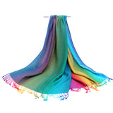 Estilo étnico arco iris degradado color largo suave cuello bufanda chal para damas niñas mujeres