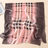 Elegant Fashion Classic Plaid Gradient Stamp Printing Silk Scarf Shawl Wrap for Women Ladies Girls 90x180