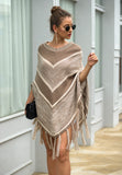 Tassel Fringed Pullover Geometric Pattern Sweater Cloak Shawl Cape