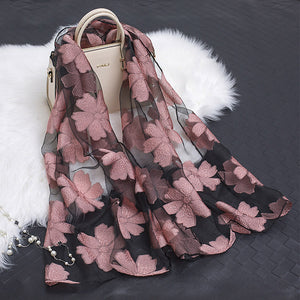 Pañuelo de seda floral de loto para mujer