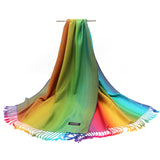 Ethnic Style Rainbow Gradient Color Long Soft Neck Scarf Wrap Shawl for Ladies Girls Women