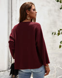 Women's Deep V Neck Loose Pleated Long Sleeve Sweater