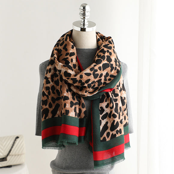 Bufanda cálida de algodón Leapord a la moda para mujeres y niñas 90x180