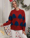 Christmas Tree Knit Cartoons Contrast Oversize Sweater