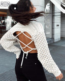 Backless Hollow-out Round Neck Sweaters Crop Tops