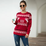 Suéter de manga larga de jacquard de cervatillo con copos de nieve de Navidad 
