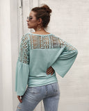 Multicolor Long Sleeve Lace Shoulder Knitting Sweater