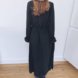 Black Lace V-neck Elegant Casual Midi Dresses