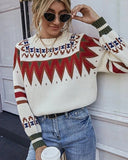 Knit Contrast Argyle Pattern Geometry Sweater