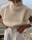 Sleeveless High-collared Shoulder Padded Pads Sweaters