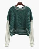Argyle Pattern Knit Pit Striped Vintage Splicing Sweaters