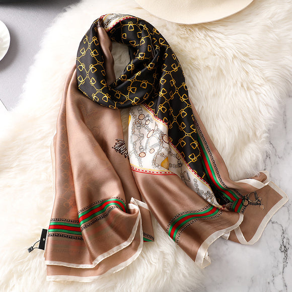Bufanda de seda con estampado elegante, chal sedoso para mujeres, damas, niñas, 90x180