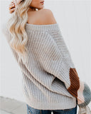 Women's V Neck Stripe Splicing Lantern Sleeve Sweater