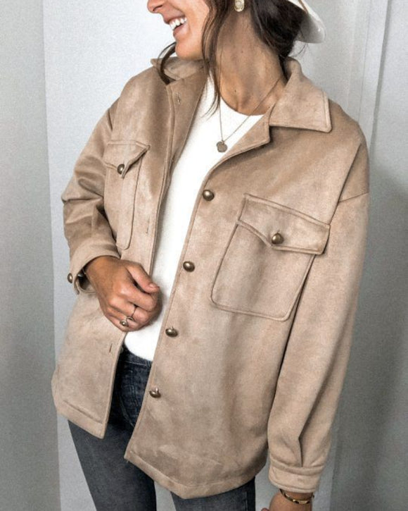 Splicing Single-breasted Button Suede Lapel Outerwear Coat