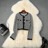 Classic Houndstooth Single-breasted Cardigan Vest Dress Two-piece Set
