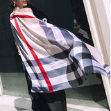 Bufanda de seda a cuadros para mujer, chal sedoso, 90 x 180