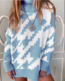 Suéter vintage de punto de pata de gallo con forma geométrica