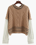 Argyle Pattern Knit Pit Striped Vintage Splicing Sweaters