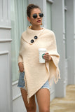 Tassel Fringed Cloak Shawl Button Collar Pullover Sweater Cape