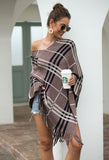 Tassel Fringed Pullover V-neck Diagonal Stripes Sweater Cloak Shawl Cape