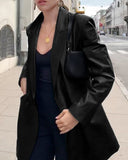 Lapel Double Breasted Leather Blazer Coat