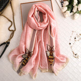 Bufanda de seda floral con mariposas para mujer