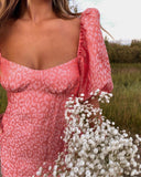 Ruffled Puff Sleeve Lace-up Backless Satin Mini Dresses