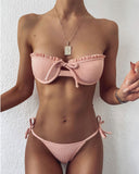 Strapless Bikini Tube Top Lace-up Pit Striped Swimsuit