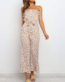Transparent Suspenders Lace-up Ruffled Jumpsuit Tube Top Floral Loose Rompers