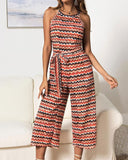 Halter Strappy Jumpsuit Rainbow Wavy Rompers Cropped Pants