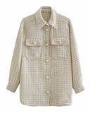 Plaid Style Shirt Jacket Lapel Single-breasted Cardigans Coat