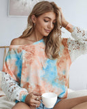 T-shirt chemisier tie-dye à coutures évidées en dentelle