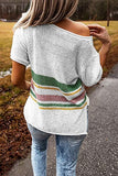 Suéter playero de punto con rayas en contraste y cuello en V